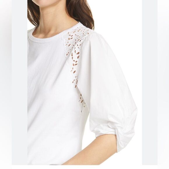 Rebecca Taylor La Vie T-Shirt With Lace Cutouts size S in white - Picture 2 of 10